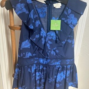 kate spade navy peplum top with blue floral pattern